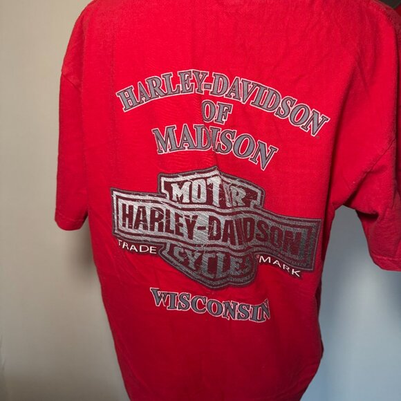 Harley Davidson 2015 Red Madison WI Eagle Graphic Short Sleeve Tee Shirt - Picture 8 of 11